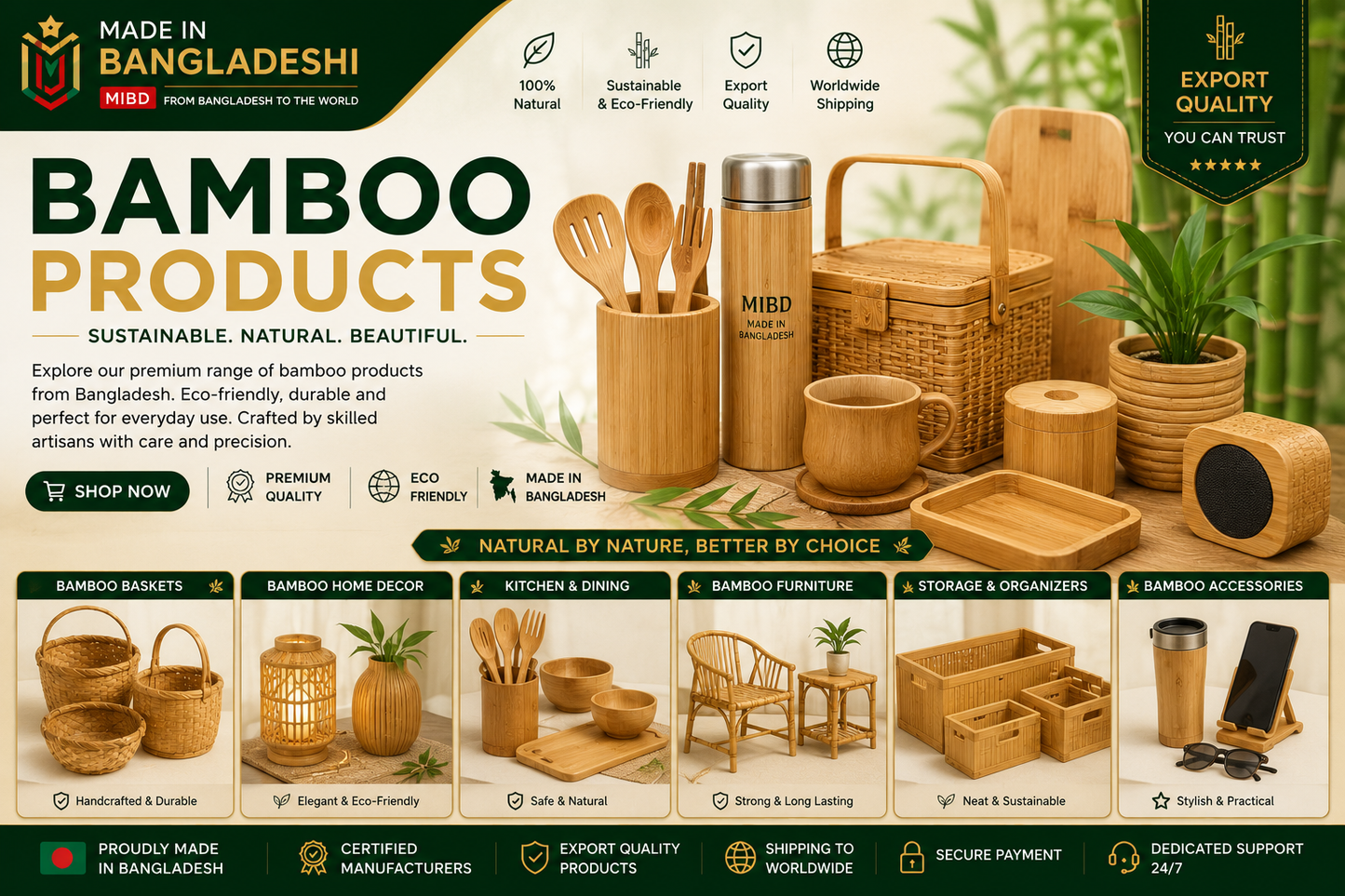 Bamboo & Cane Basket Set — Handwoven Eco Storage | Made in Bangladesh