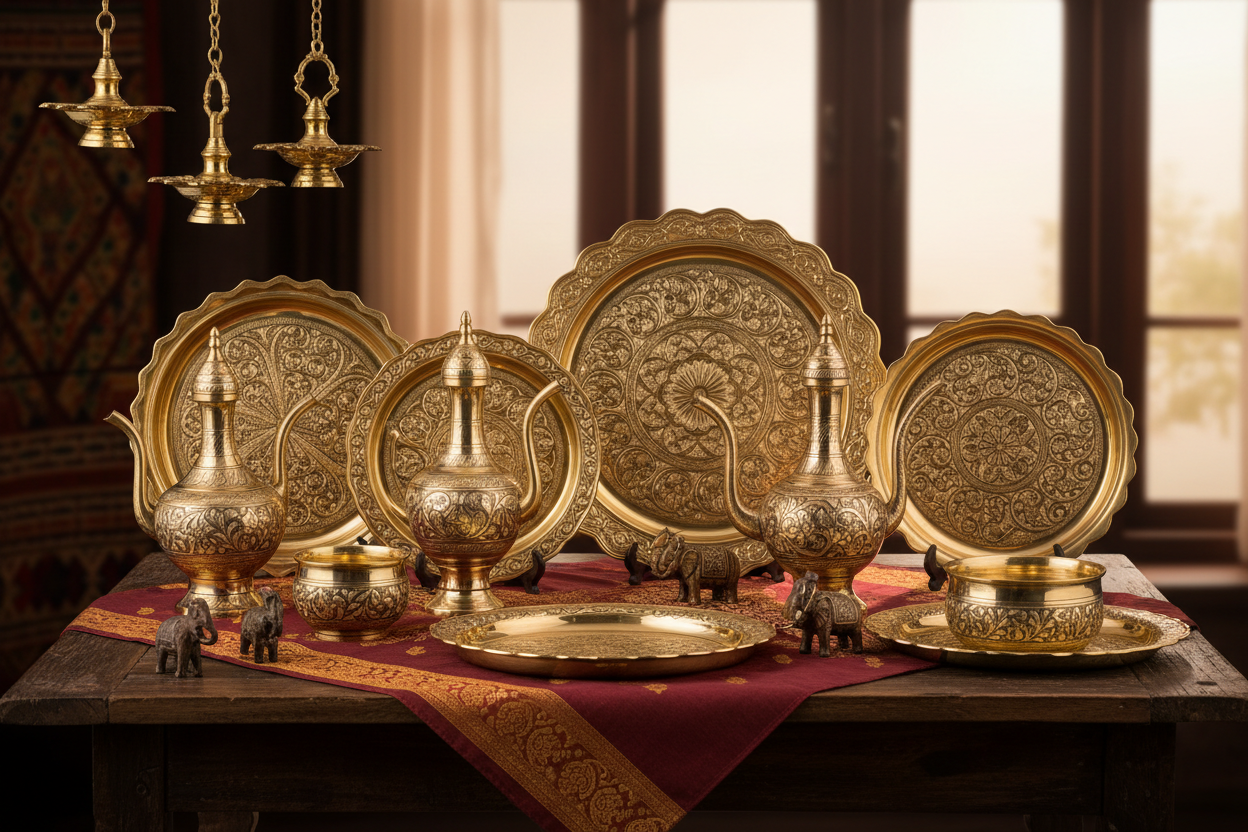 Brass and Metal Crafts: Traditional utensils, ornaments, and decorative metalwork.