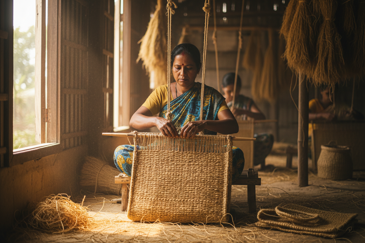 Bangladeshi Artisan Weaving Jute Bag