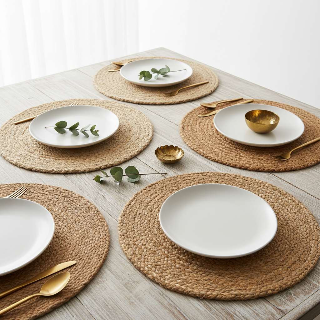Handwoven Jute Placemats Set — Natural Eco Table Linen from Bangladesh