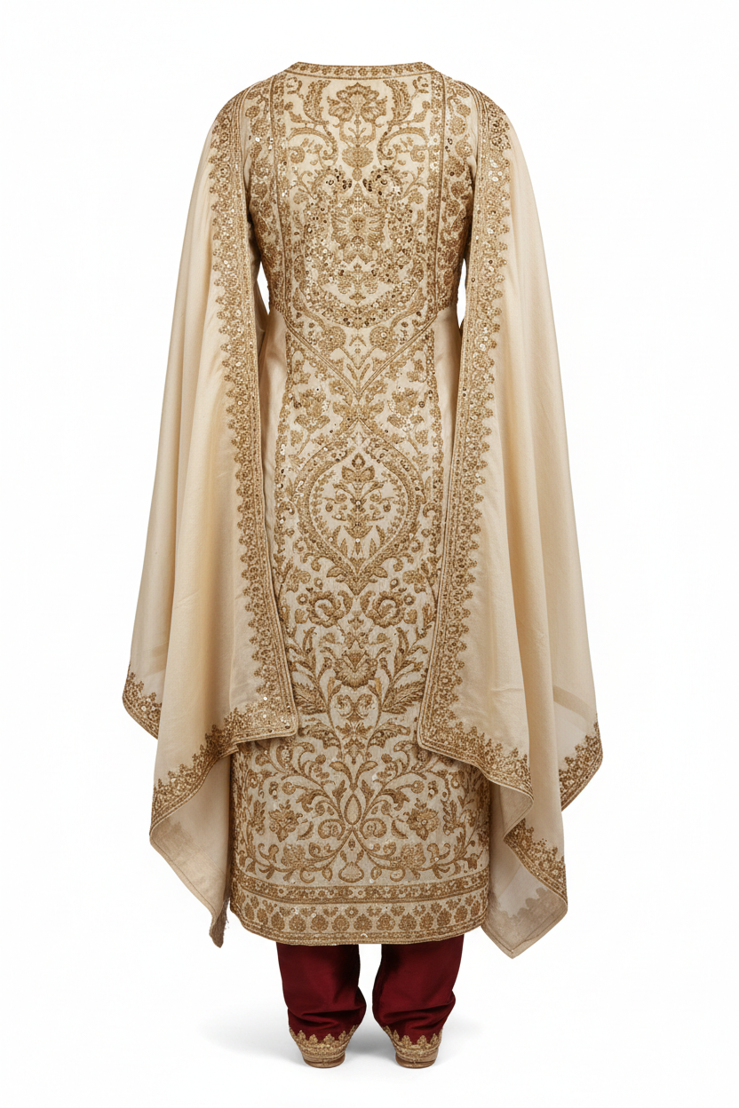 Silk embroidered salwar kameez back view