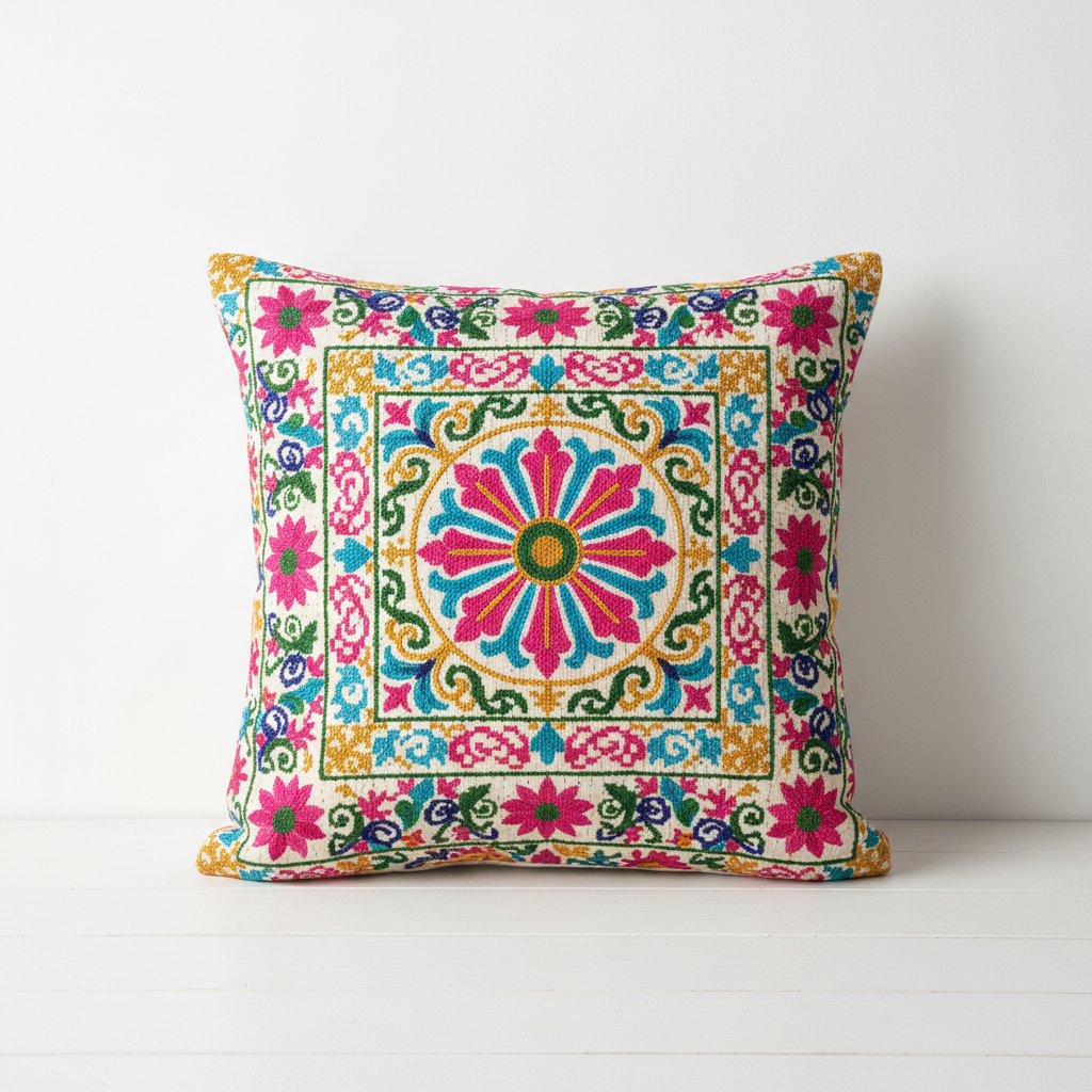 Nakshi Kantha Cushion Cover Hand-Embroidered Bangladesh