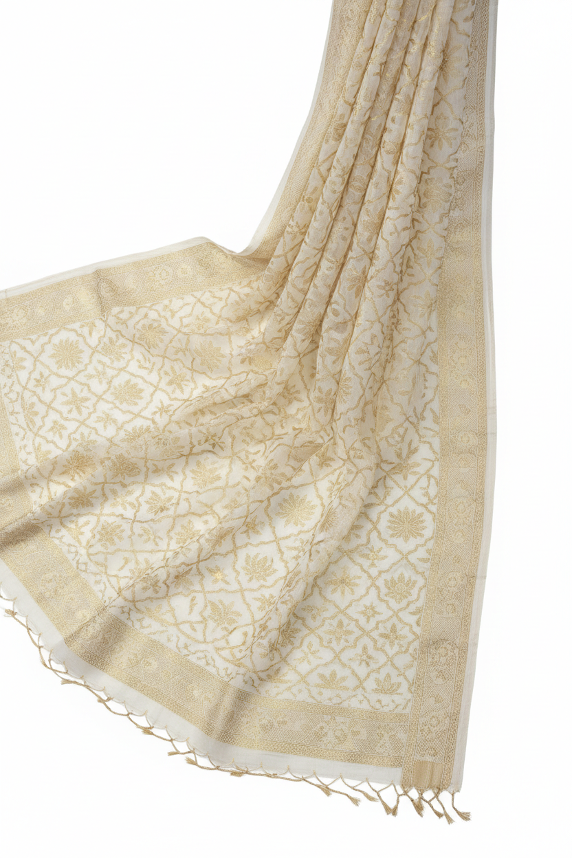 Jamdani Dupatta Ivory Gold