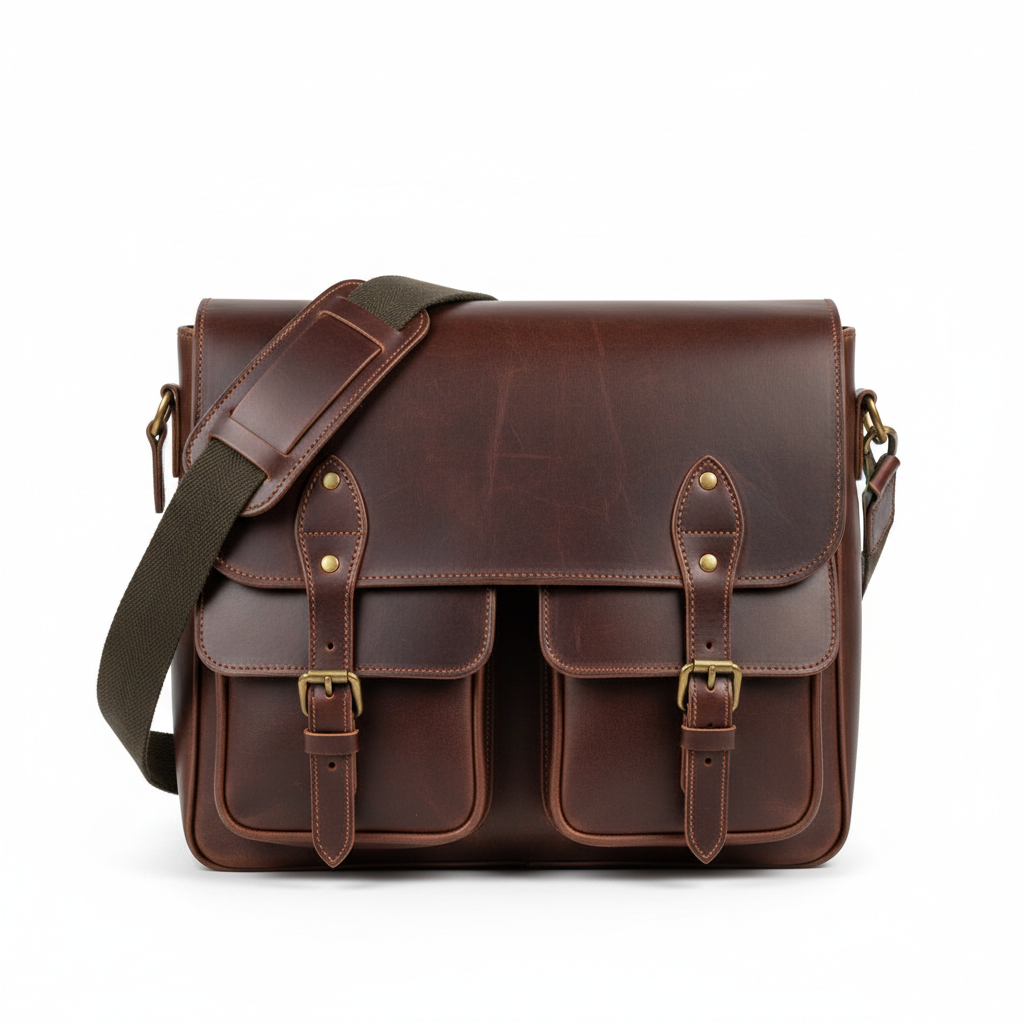 Genuine Leather Messenger Bag Dark Brown