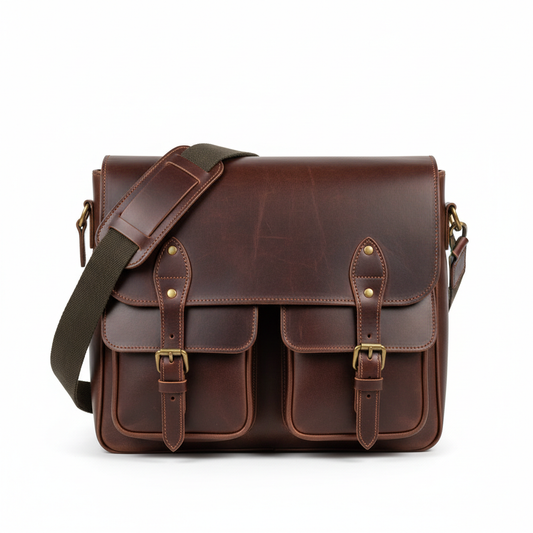 Genuine Leather Messenger Bag Dark Brown