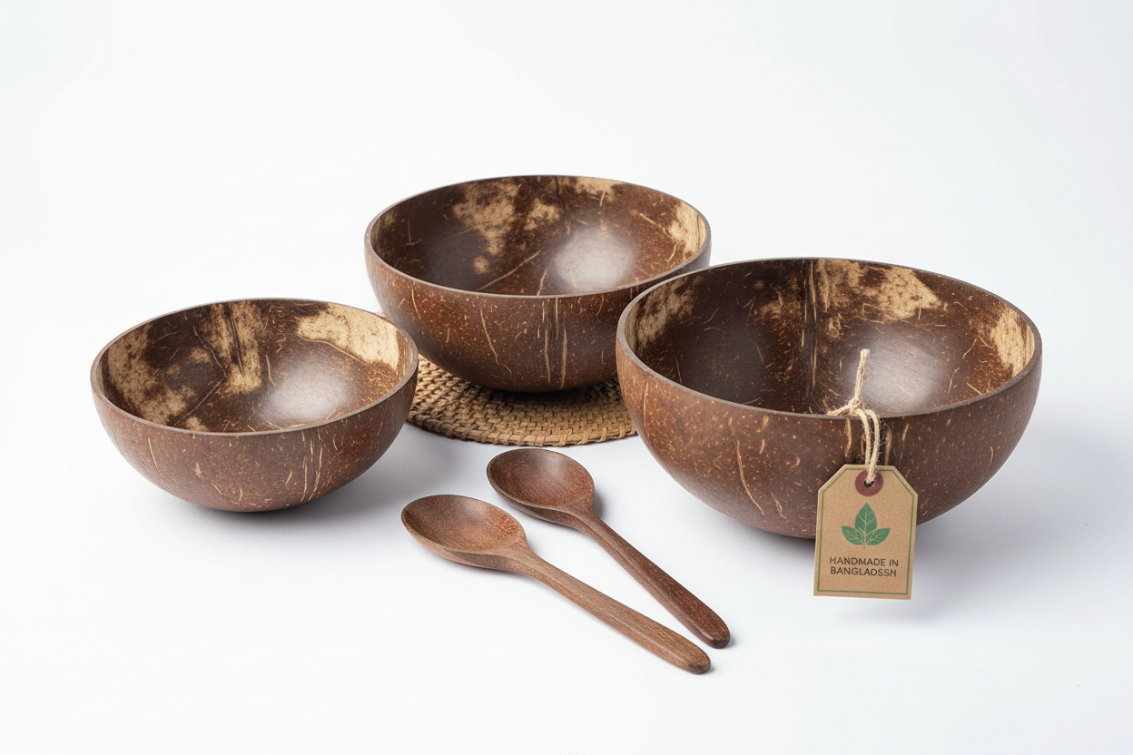 Handmade Coconut Shell Bowl Set Eco-Friendly Bangladesh