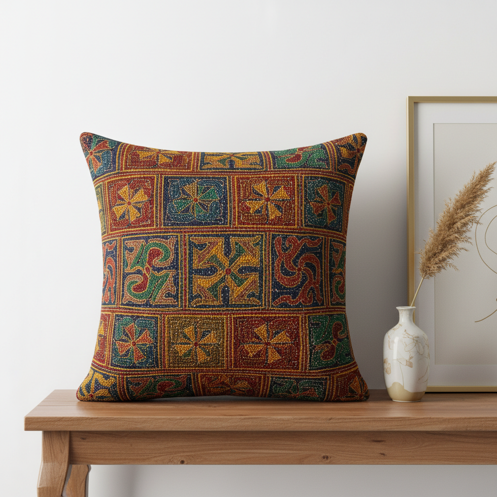Nakshi Kantha Embroidered Cushion Cover 45x45cm