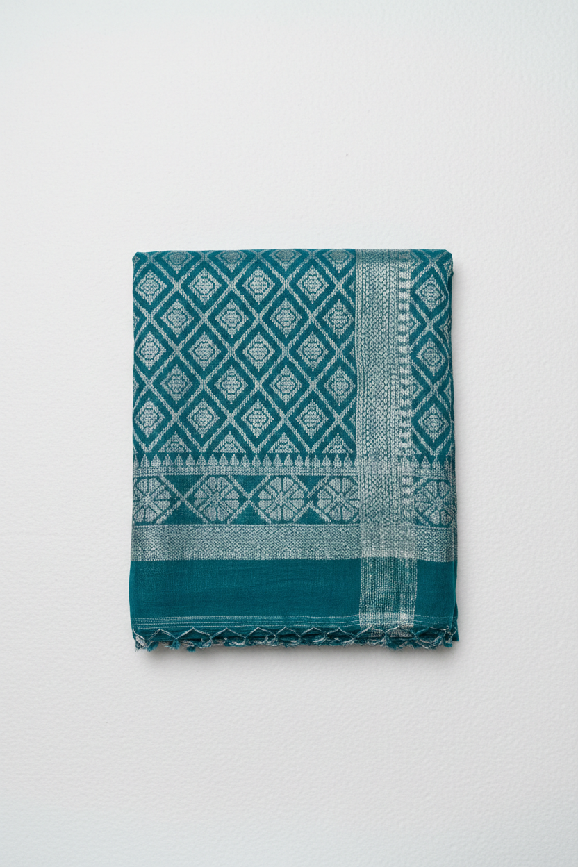 Jamdani Dupatta Teal Silver