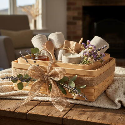 Bamboo Basket Set Gift Ready Presentation