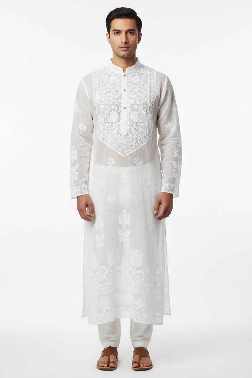 Jamdani Kurta for Men Heritage Handwoven Bangladesh