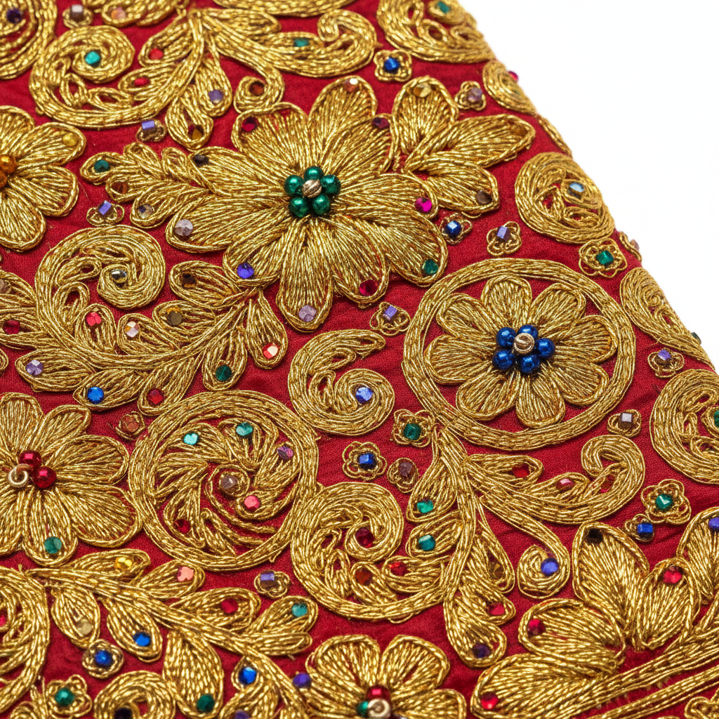 Silk embroidered salwar kameez embroidery detail close-up