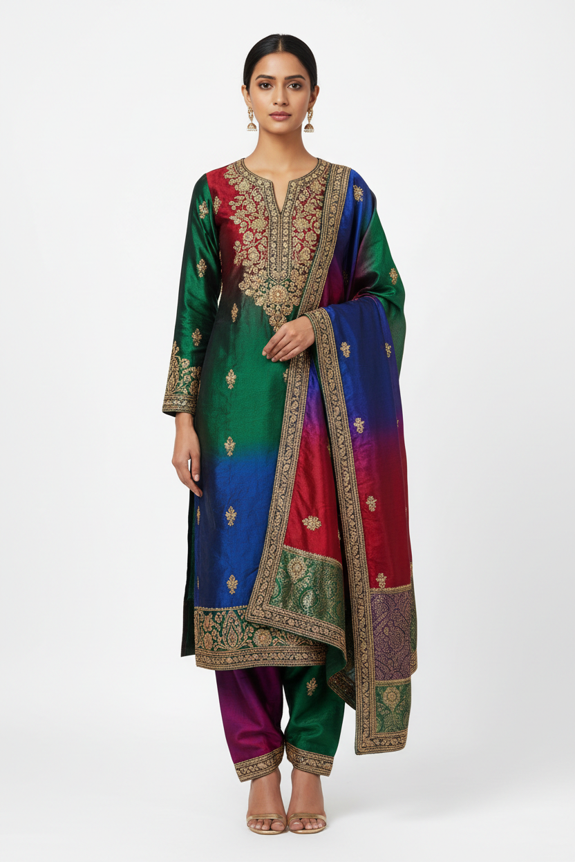 Silk embroidered salwar kameez front view