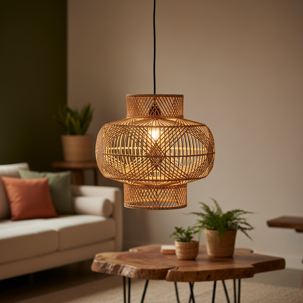 Handcrafted Cane Lamp Shade — Artisan Woven Light from Bangladesh