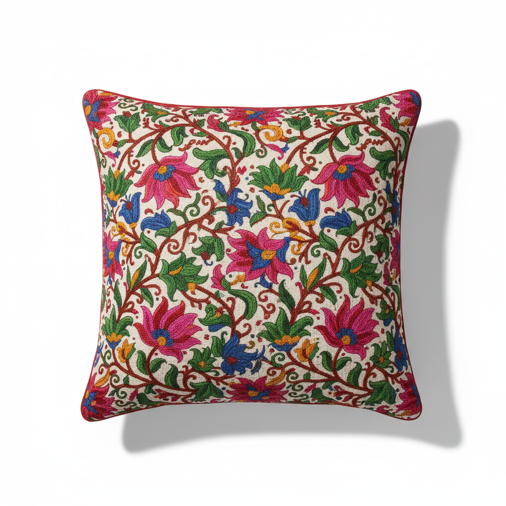 Nakshi Kantha Embroidered Cushion Cover 45x45cm Bangladesh handcraft