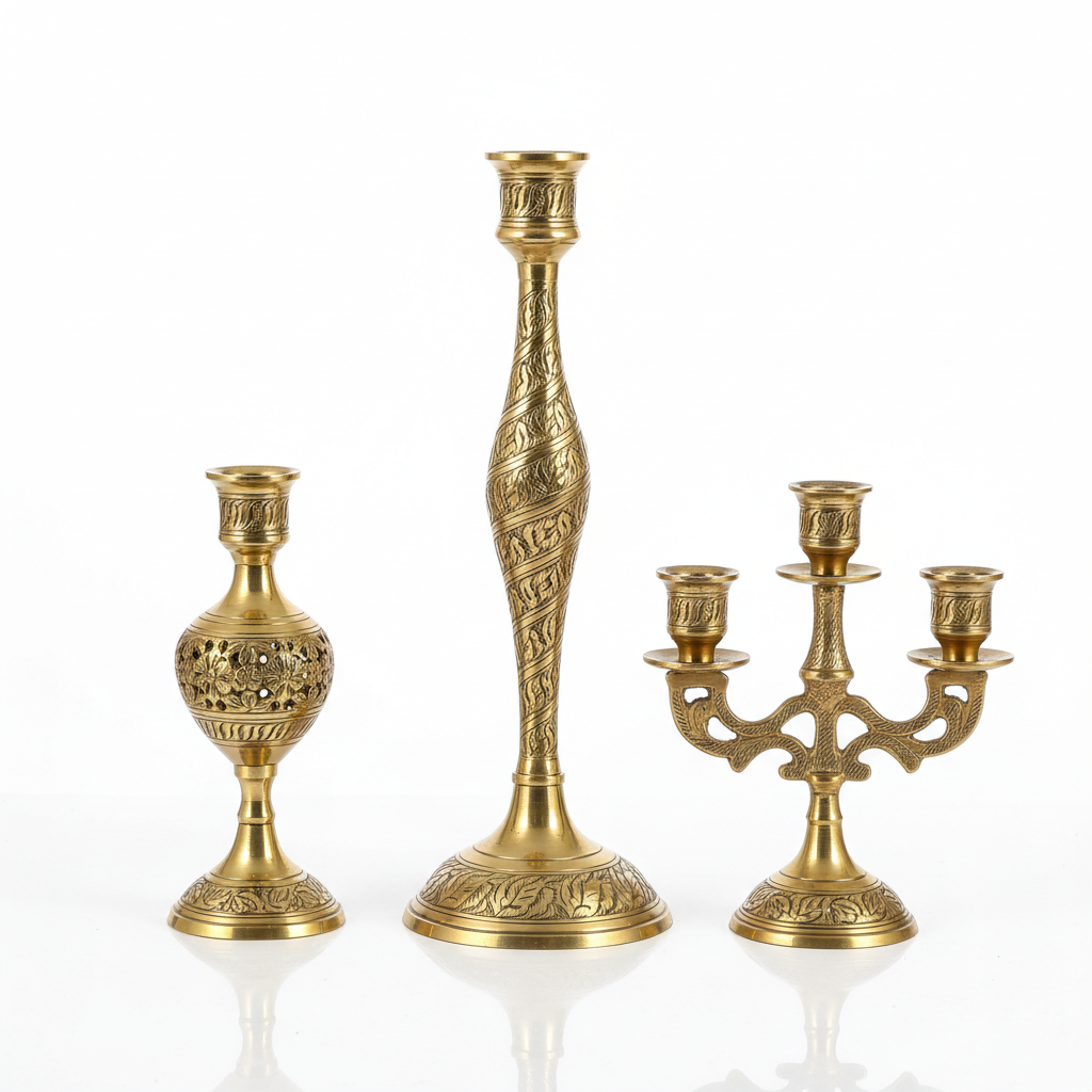 Handcrafted Brass Candle Holder Set Artisan Home Decor Bangladesh