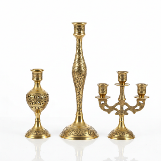 Handcrafted Brass Candle Holder Set Artisan Home Decor Bangladesh