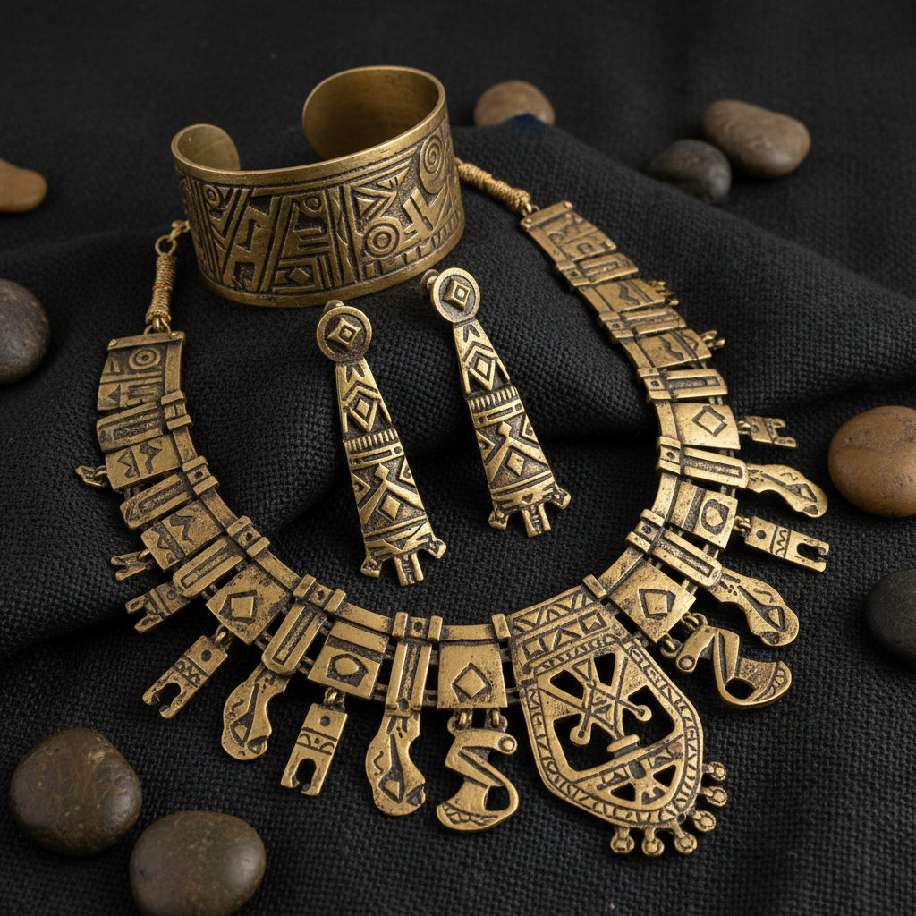 Brass Dhokra Jewellery Set Ancient Lost-Wax Craft Bangladesh