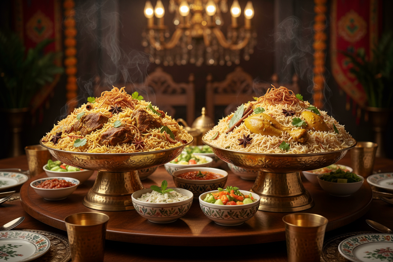 Kacchi Biryani & Morog Polao: Rich, aromatic rice dishes cooked with marinated meat (mutton/chicken) and spices, served at special events.