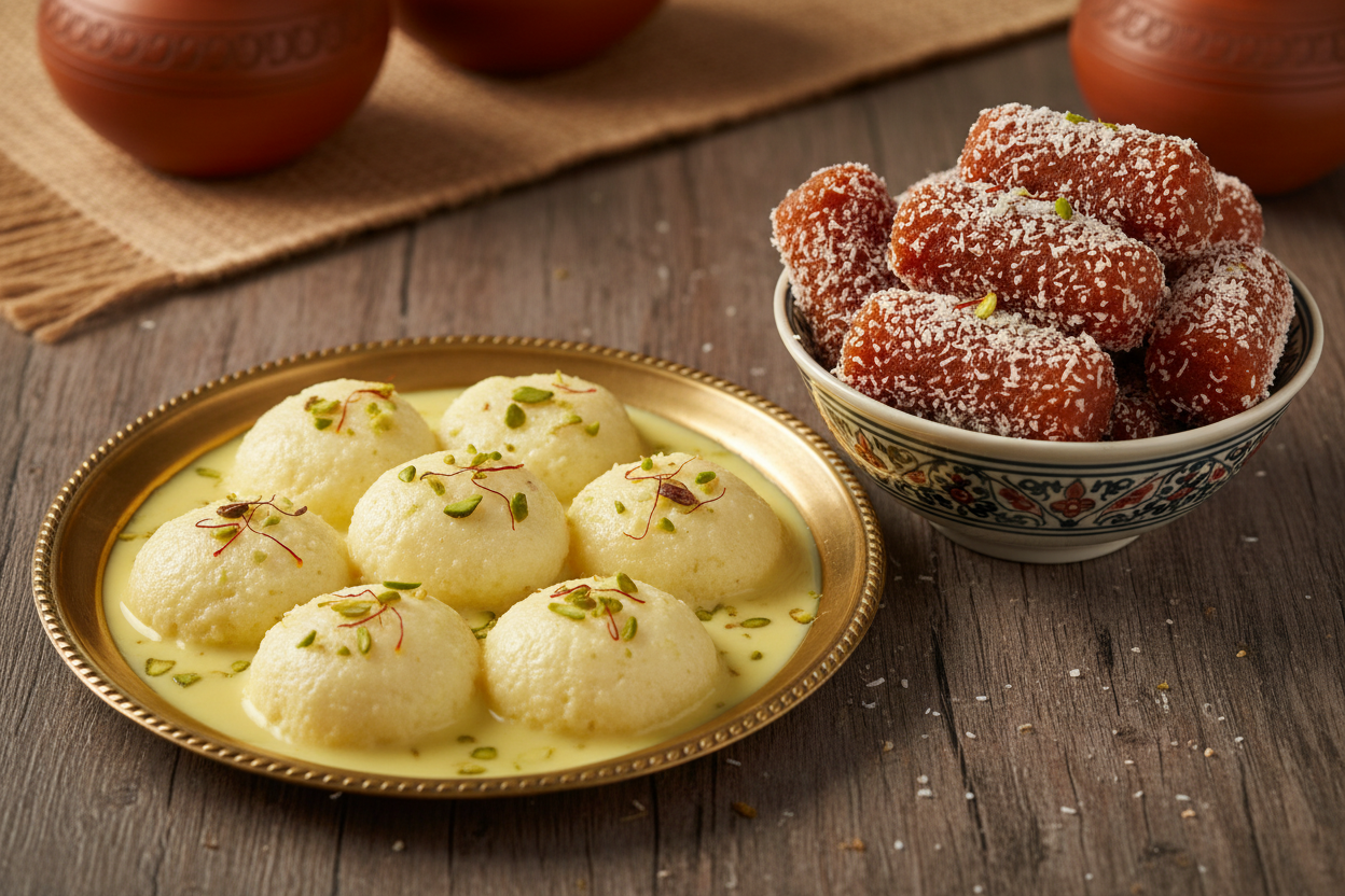 Ras Malai & Chomchom: Highly popular traditional milk-based sweets (Misti).