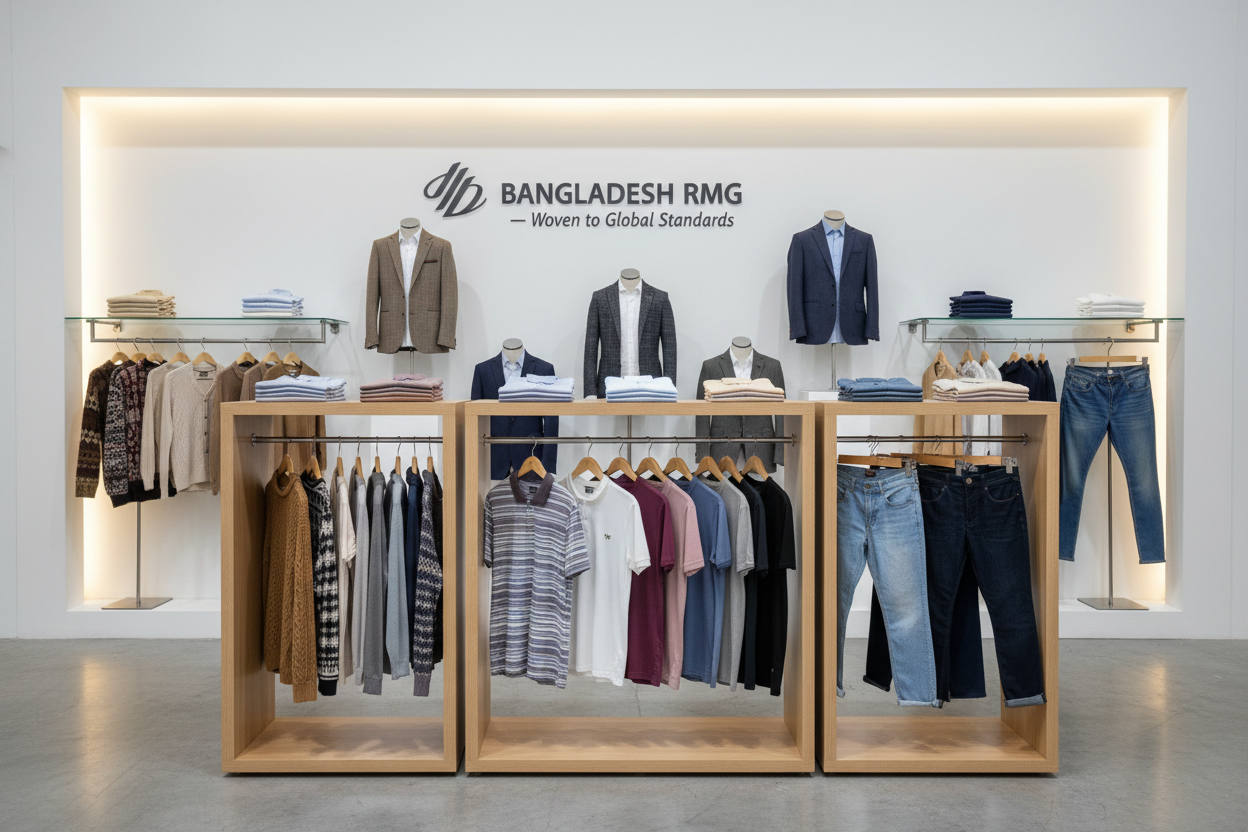 Ready-Made Garments (RMG): This is by far the most famous product category. Bangladesh is a global hub for apparel production, manufacturing a vast range of woven and knitted items like:

T-shirts and Polo Shirts

Sweaters and Knitwear

Denim Jeans and Trousers

Jackets and Blazers

Shirts (both men's and women's)