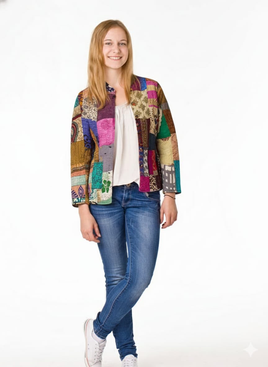 Patchwork Short Silk Shrug